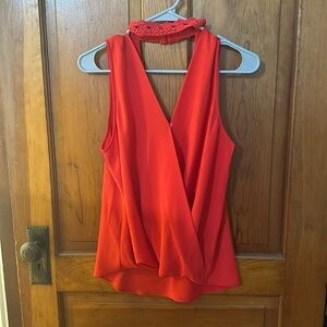 Red rap, tank top blouse with high neck lace